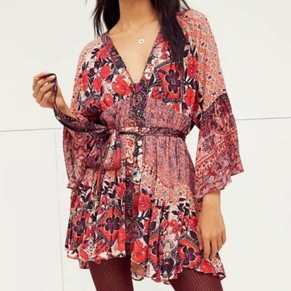 Free People Dresses & Skirts - Free People Gypset Kimono Metallic Tunic Dress in XS